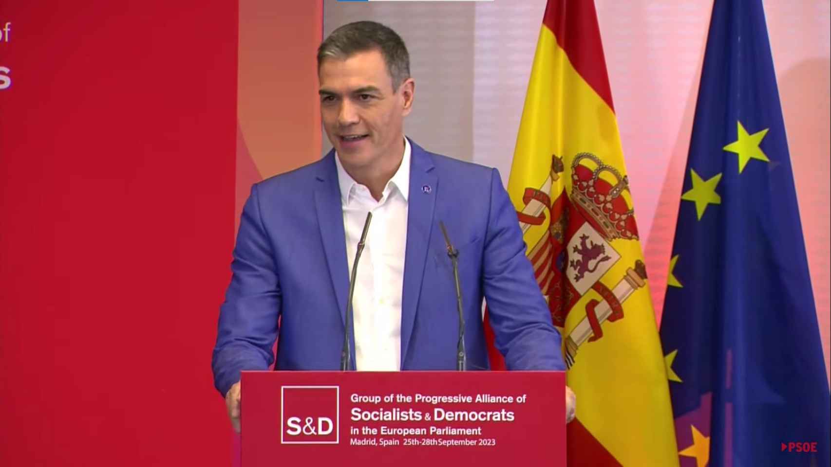 Pedro Sánchez, en la clausura de las jornadas de la Alianza de Socialistas y Demócratas (S&D), en Madrid.