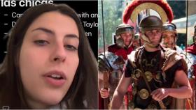 A la izquierda, una de las chicas que se ha hecho virales en TikTok. A la derecha, una imagen de una representación del Imperio Romano.