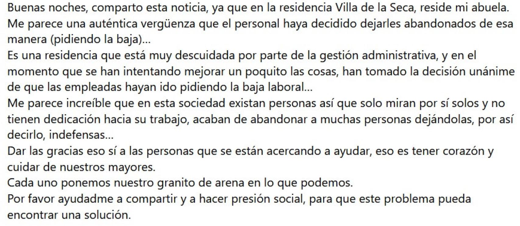 Declaraciones de un hombre, familiar de uno de los residentes