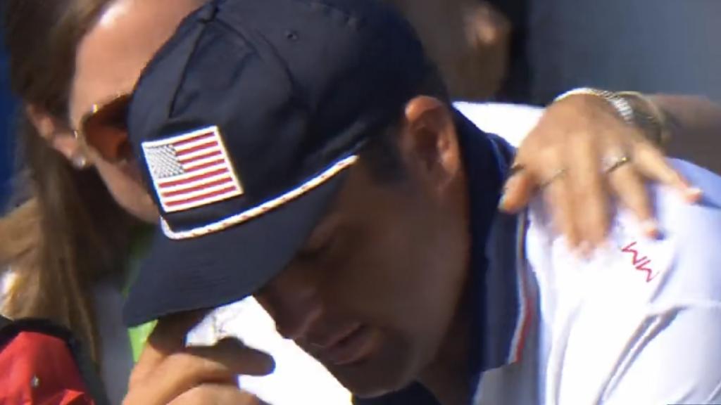 Scottie Scheffler, llorando durante la Ryder Cup 2023