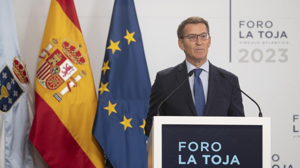 Alberto Núñez-Feijóo en su internvención en el V Foro La Toja de este sábado