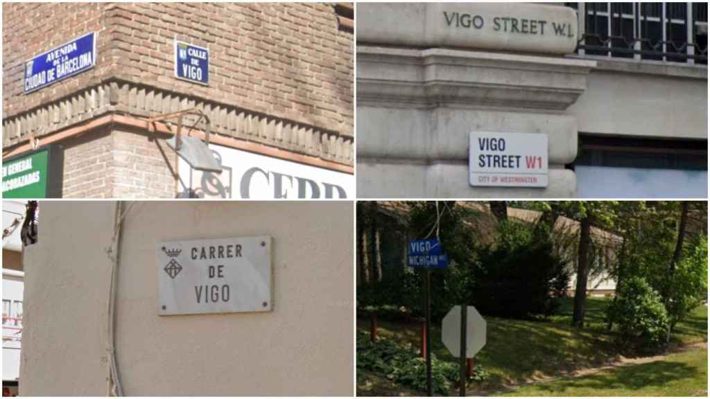 Placas de las calles que llevan el nombre de Vigo por España y el mundo.