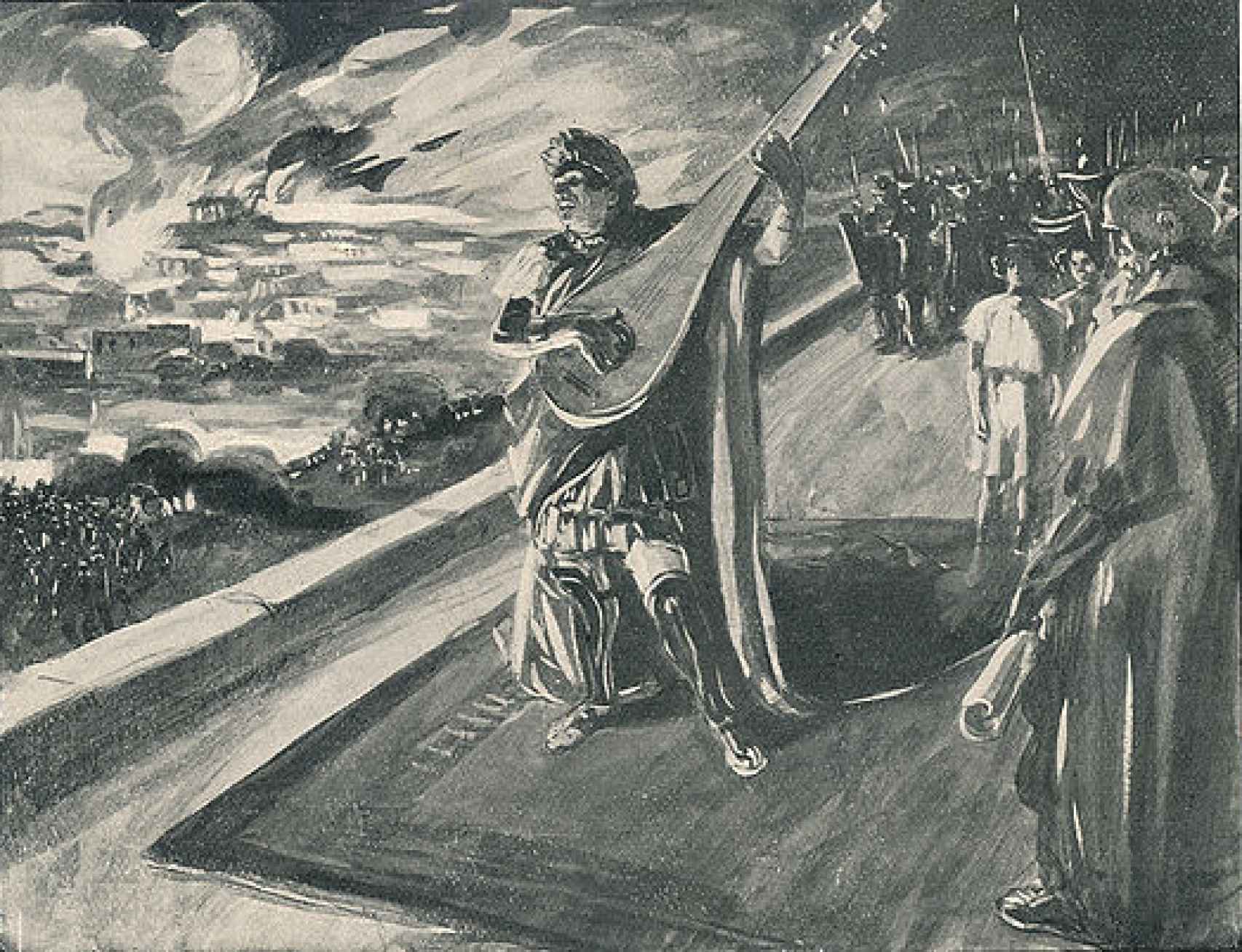 Nerón tocando la lira mientras Roma arde en llamas. 1897