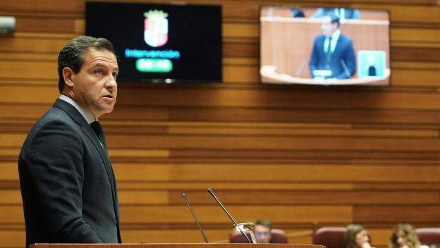 El portavoz del PP en las Cortes, Raúl de la Hoz, durante su intervención en el debate del estado de la Comunidad de este martes.