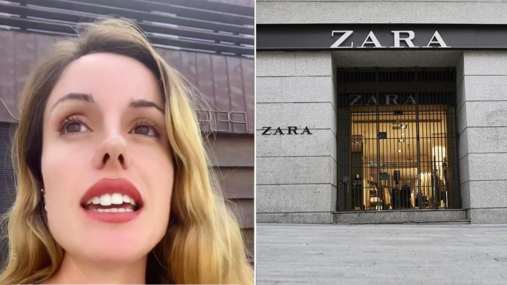 Captura del vídeo viral y fachada de una tienda de Zara.