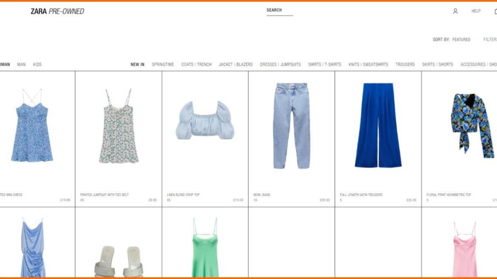 Imagen del catálogo de la web de Zara Pre-Owned en Reino Unido.