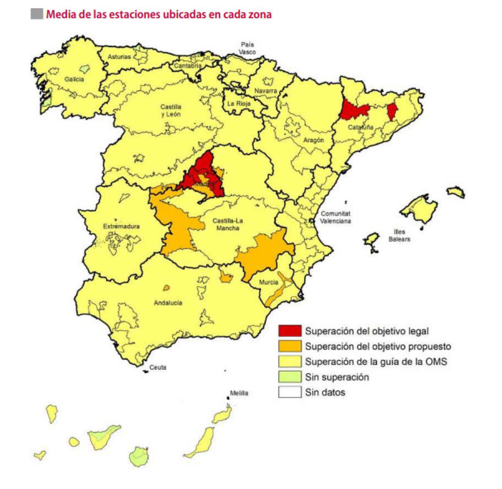 Media de las estaciones ubicadas en cada zona del territorio español.