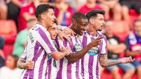 Los jugadores del Real Valladolid celebran el gol de Sylla