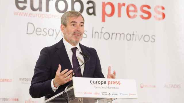 El presidente del gobierno canario, Fernando Clavijo, este jueves en un desayuno informativo organizado por Europa Press.