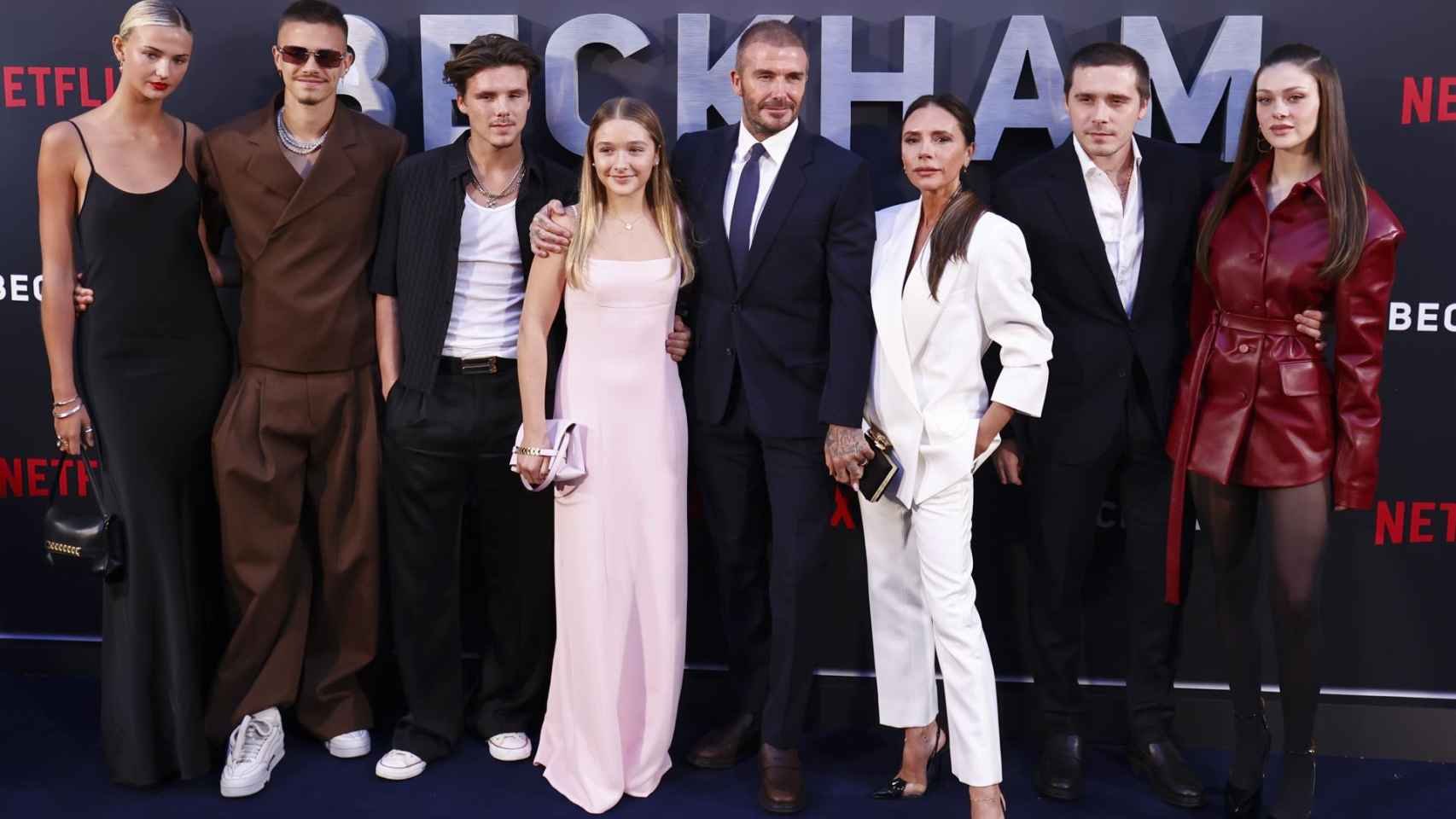 La familia Beckham en el estreno del documental, el 3 de octubre de 2023.