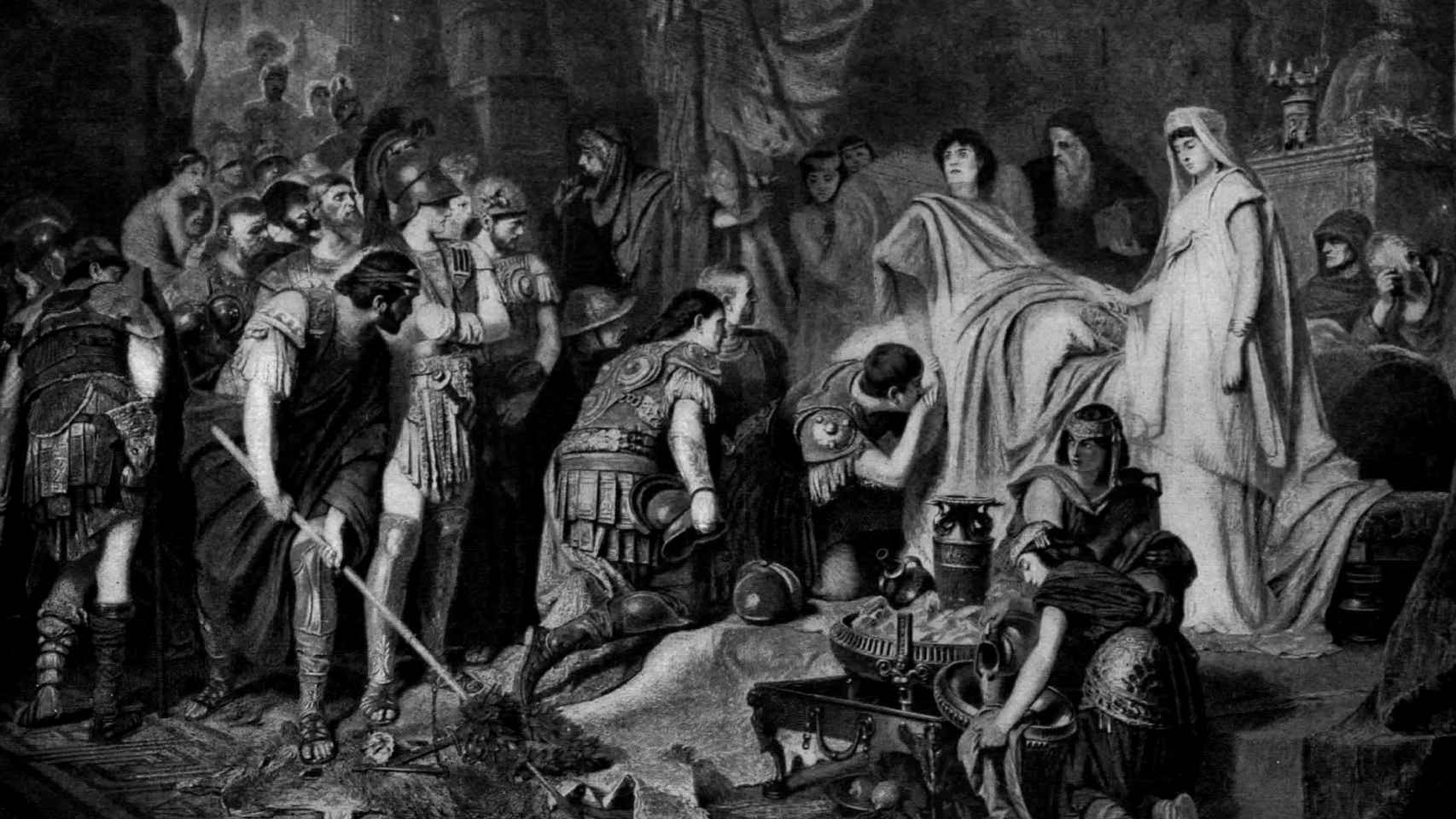 Alejandro Magno en su lecho de muerte, según el pintor Karl von Piloty