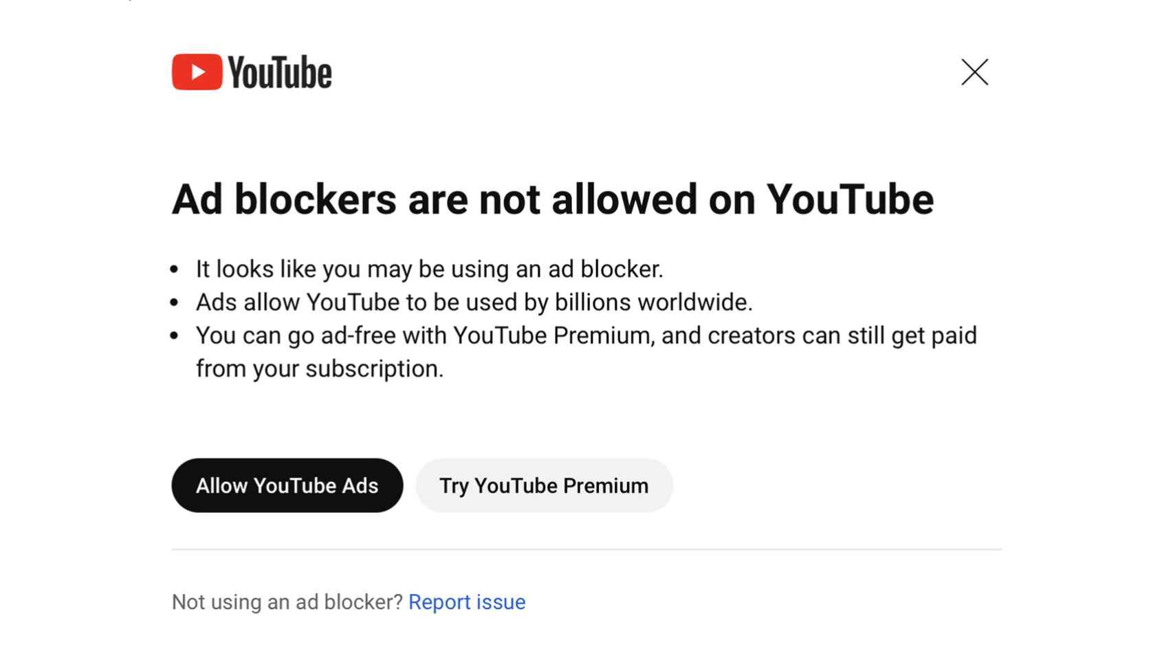 Advertencia propuesta por YouTube.