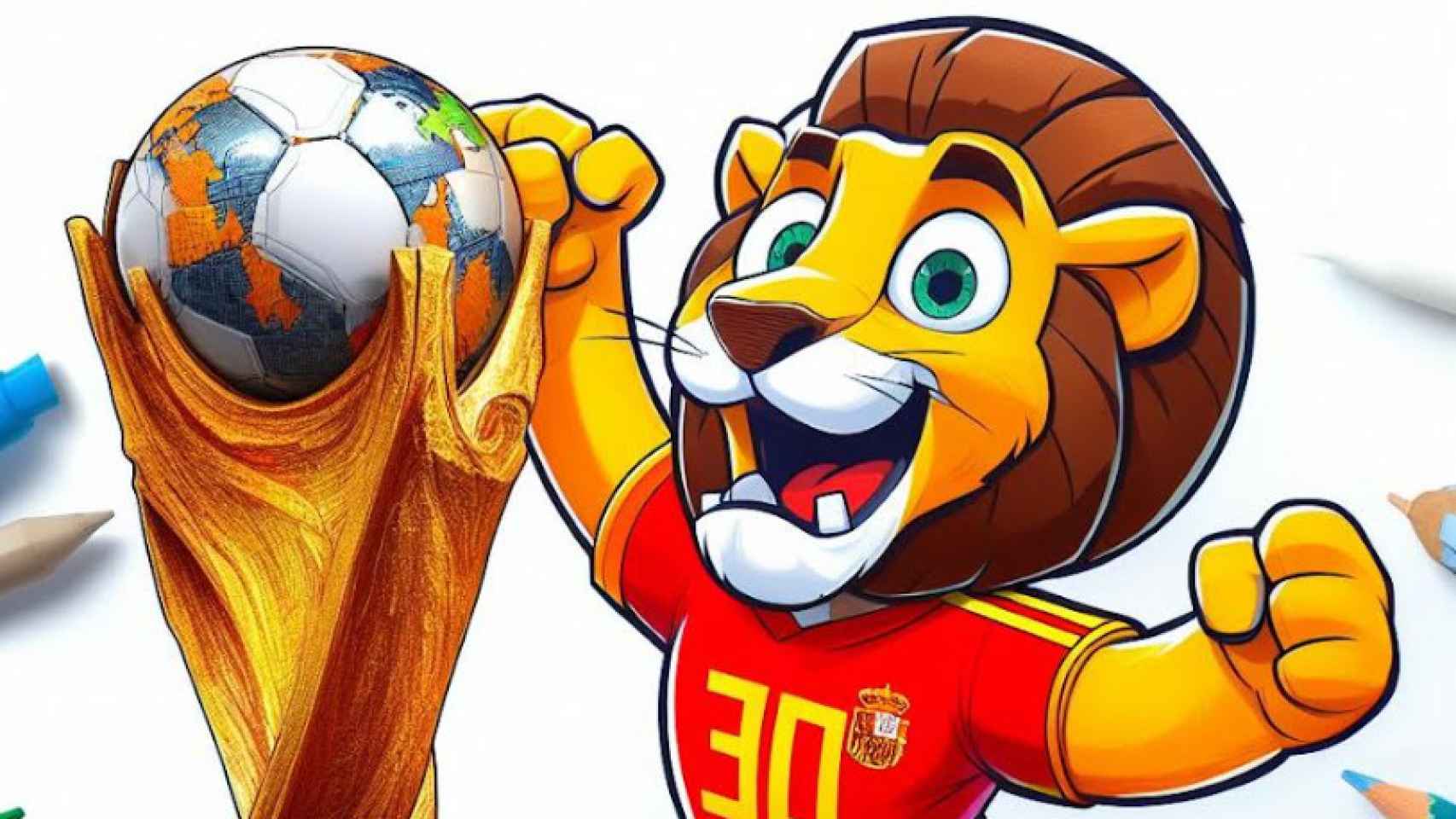 Posible mascota para el Mundial de España 2030 con un león