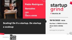 Cartel promocional del primer evento de Startup Grind en Galicia