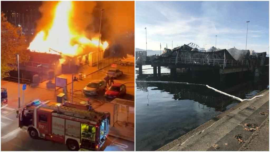 Imagen del incendio y del estado del local esta mañana.