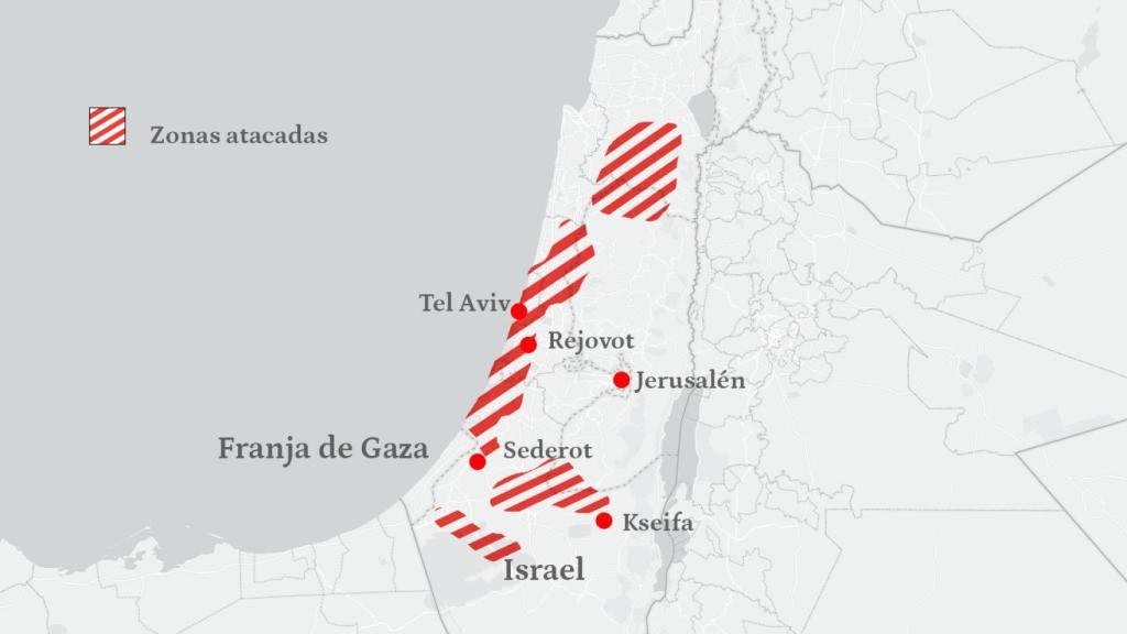 Mapas con las zonas atacadas desde Gaza.