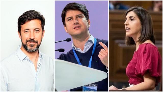 Antón Gómez-Reino (Podemos), Diego Gago (PP) y Uxía Tizón (PSOE)