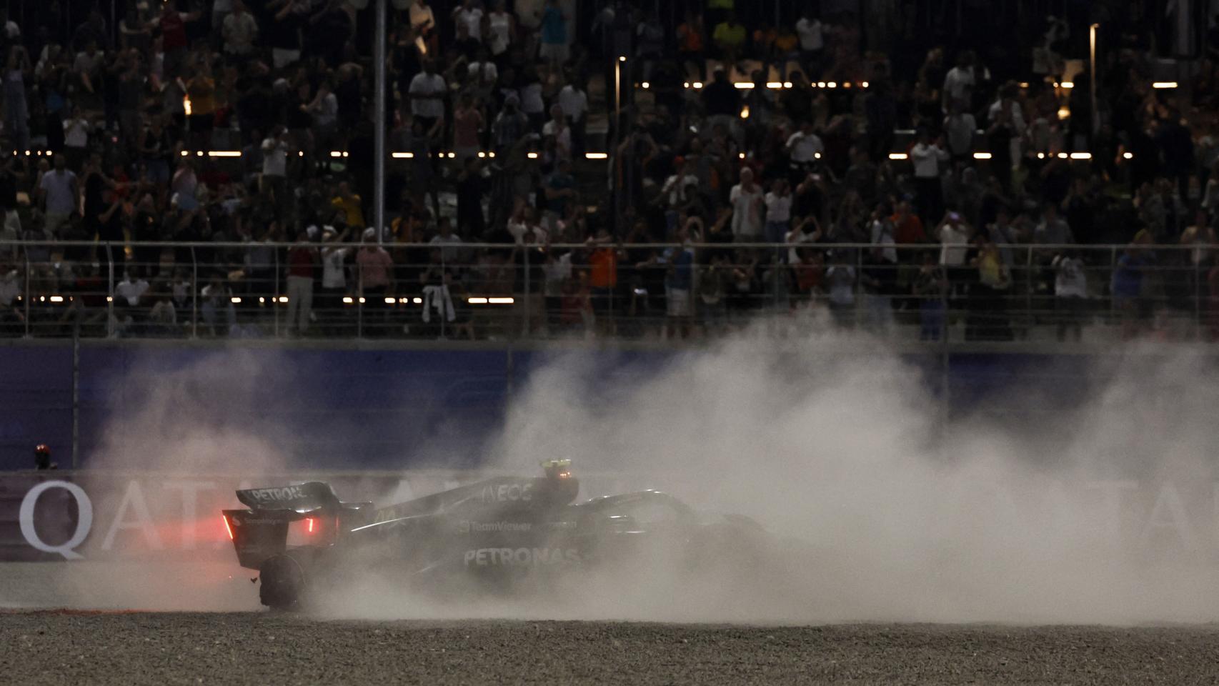 Lewis Hamilton, tras impactar con Russell en el GP de Qatar.