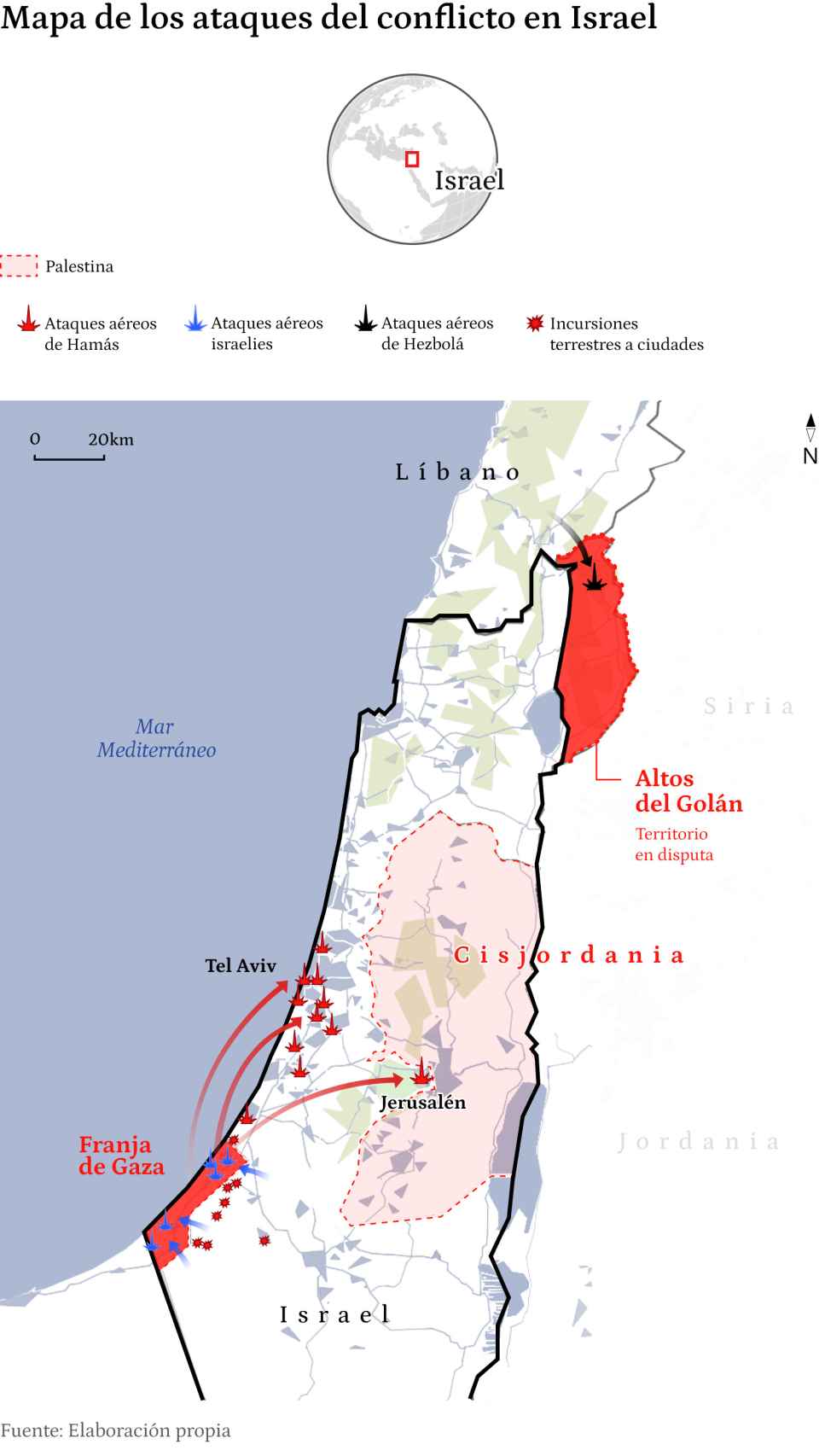 Mapa de los ataques desde la Franja de Gaza.