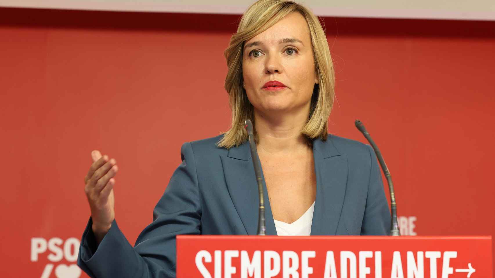 La ministra de Educación en funciones y portavoz del PSOE, Pilar Alegría, este lunes en Ferraz.