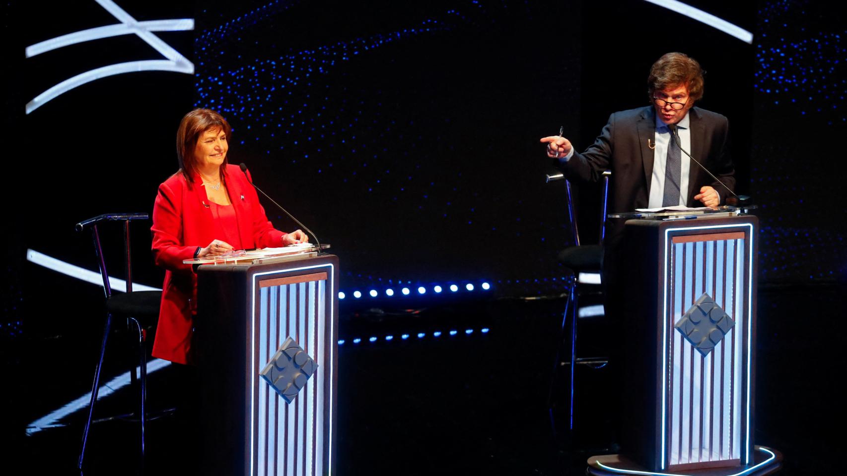 Patricia Bullrich y Javier Milei durante el debate celebrado esta noche en Argentina.