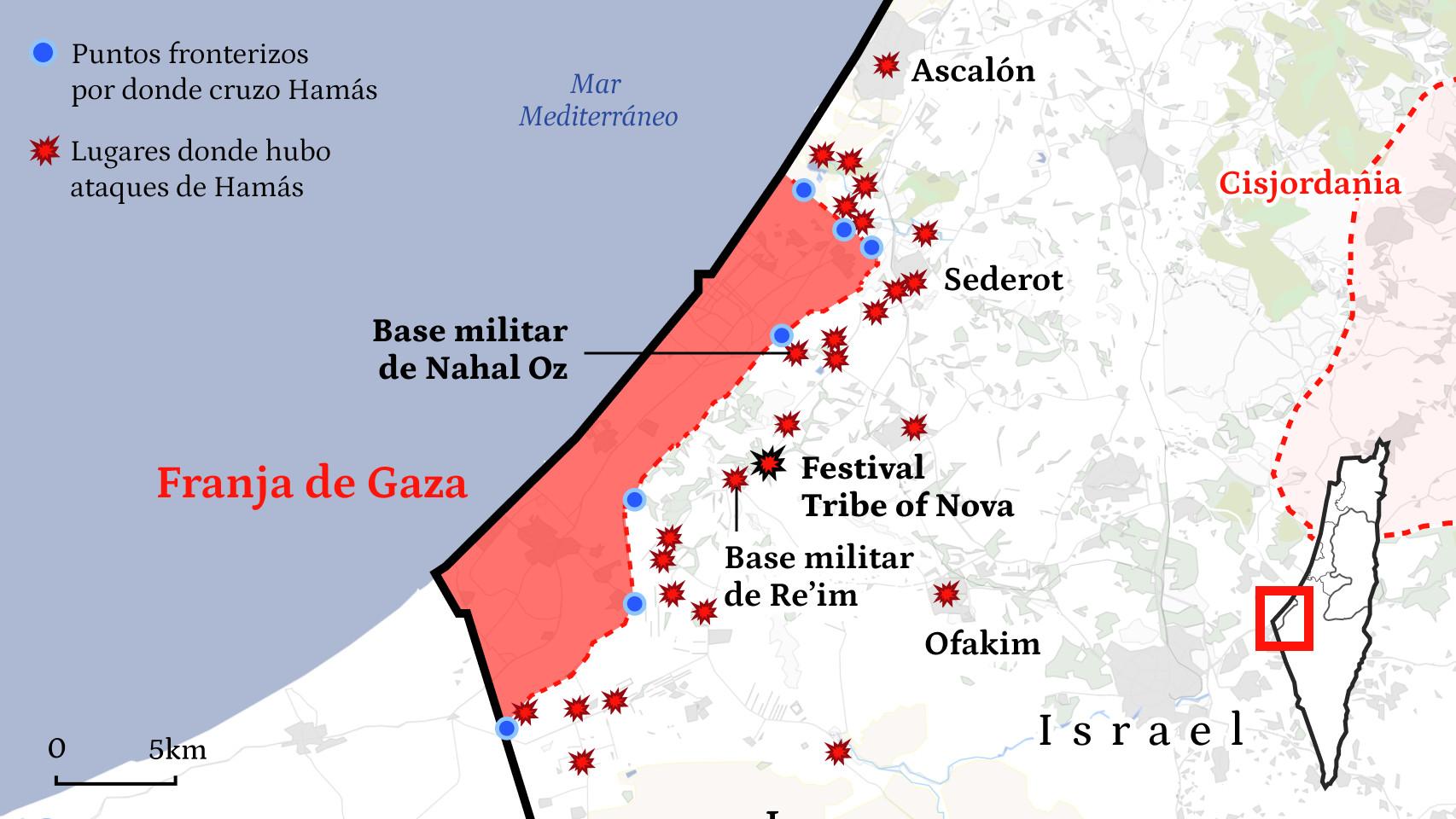 Mapa del conflicto en Israel.