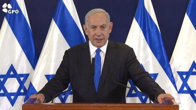 El primer ministro de Israel, Benjamín Netanyahu, pronuncia un discurso este lunes por la noche.