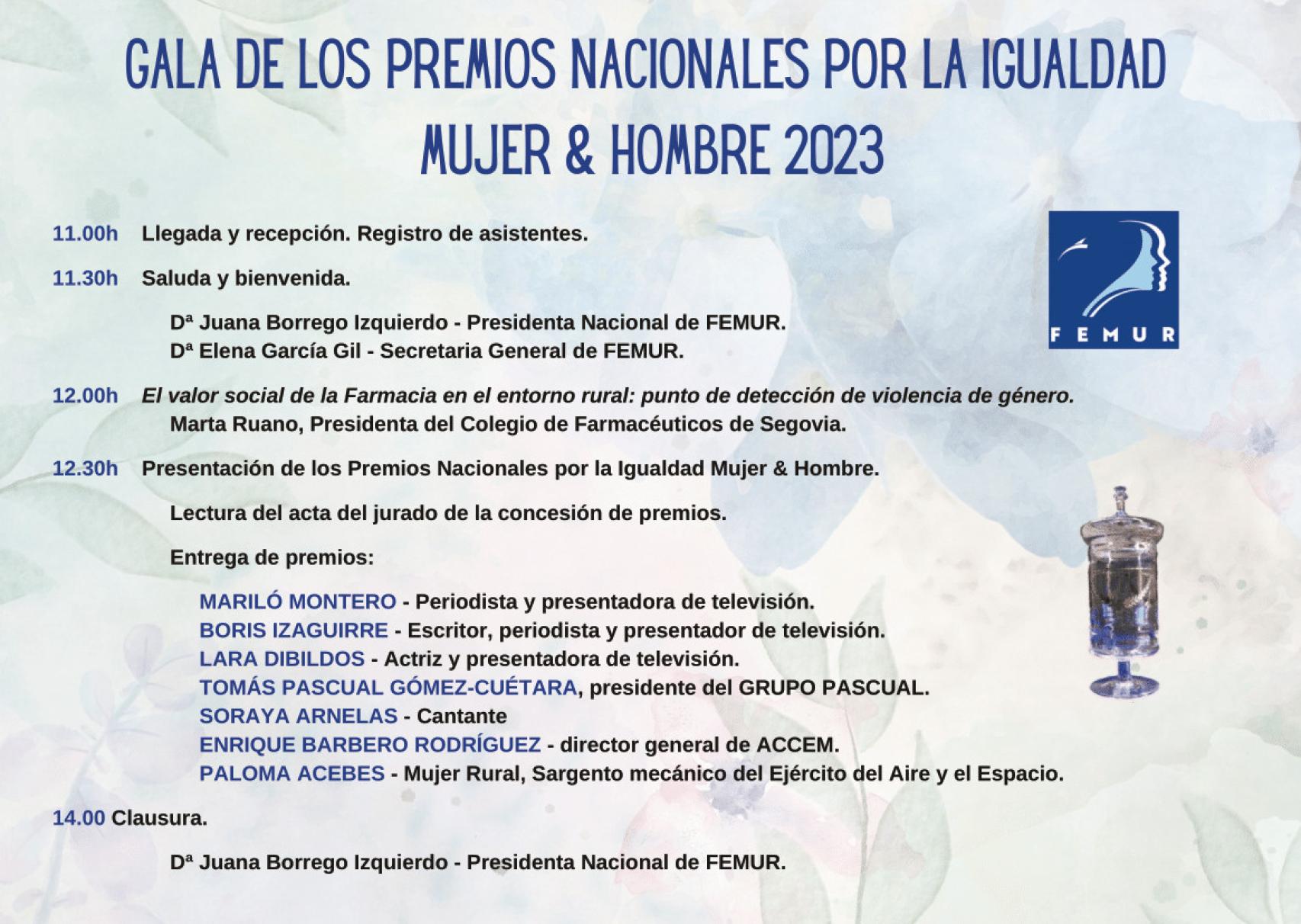 Programa de la gala de los Premios Nacionales por la Igualdad Mujer & Hombre 2023