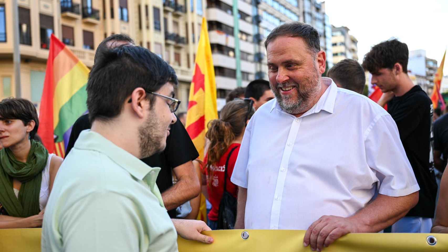 Oriol Junqueras, durante su participación en las protestas celebradas por la tarde. EE