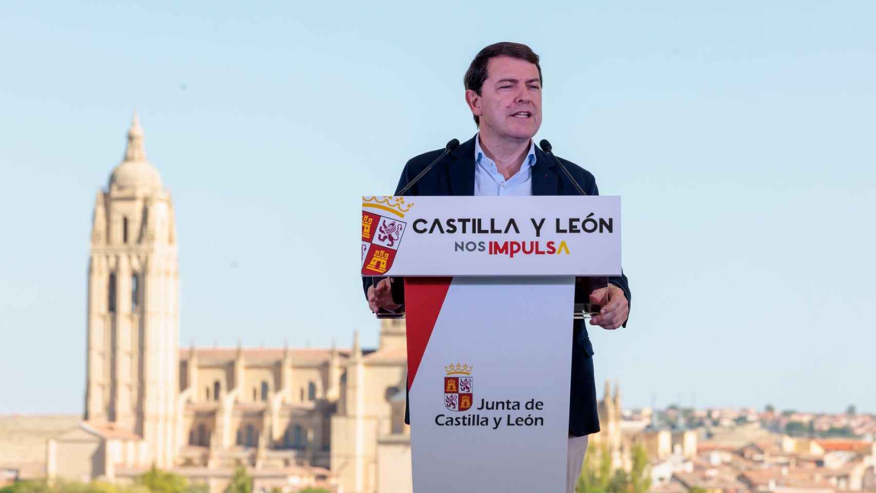 El presidente de la Junta, Alfonso Fernández Mañueco, durante su intervención en Segovia, este miércoles.