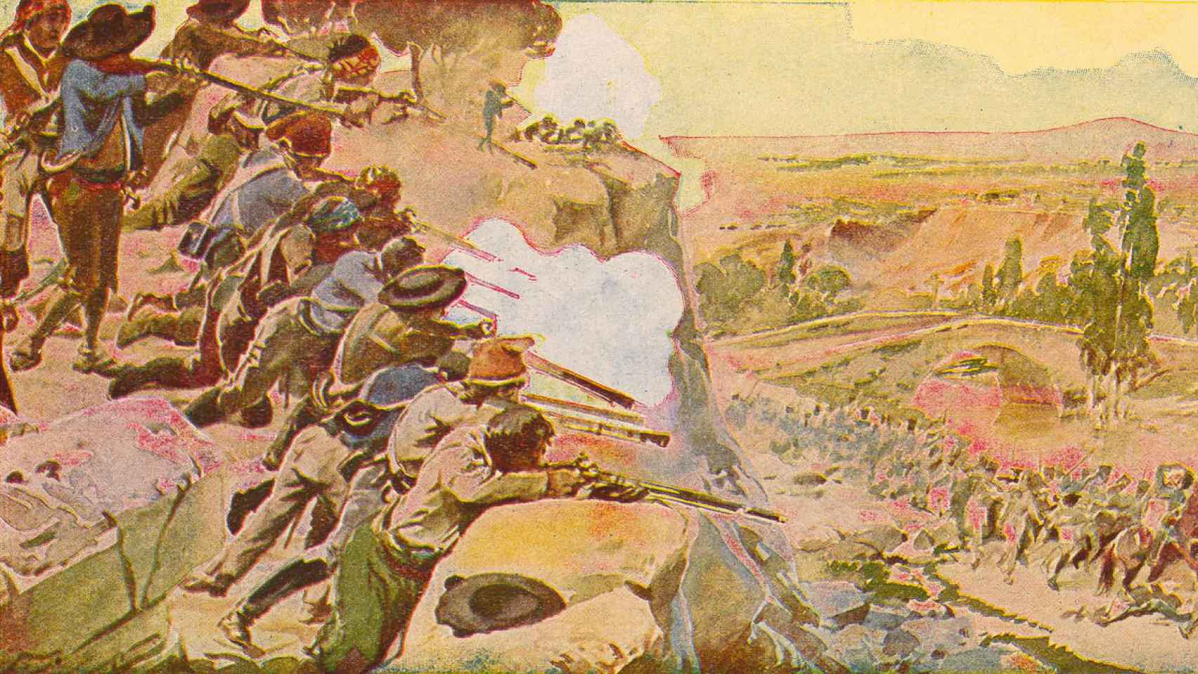Guerrillas atacando a una columna de tropas francesas.