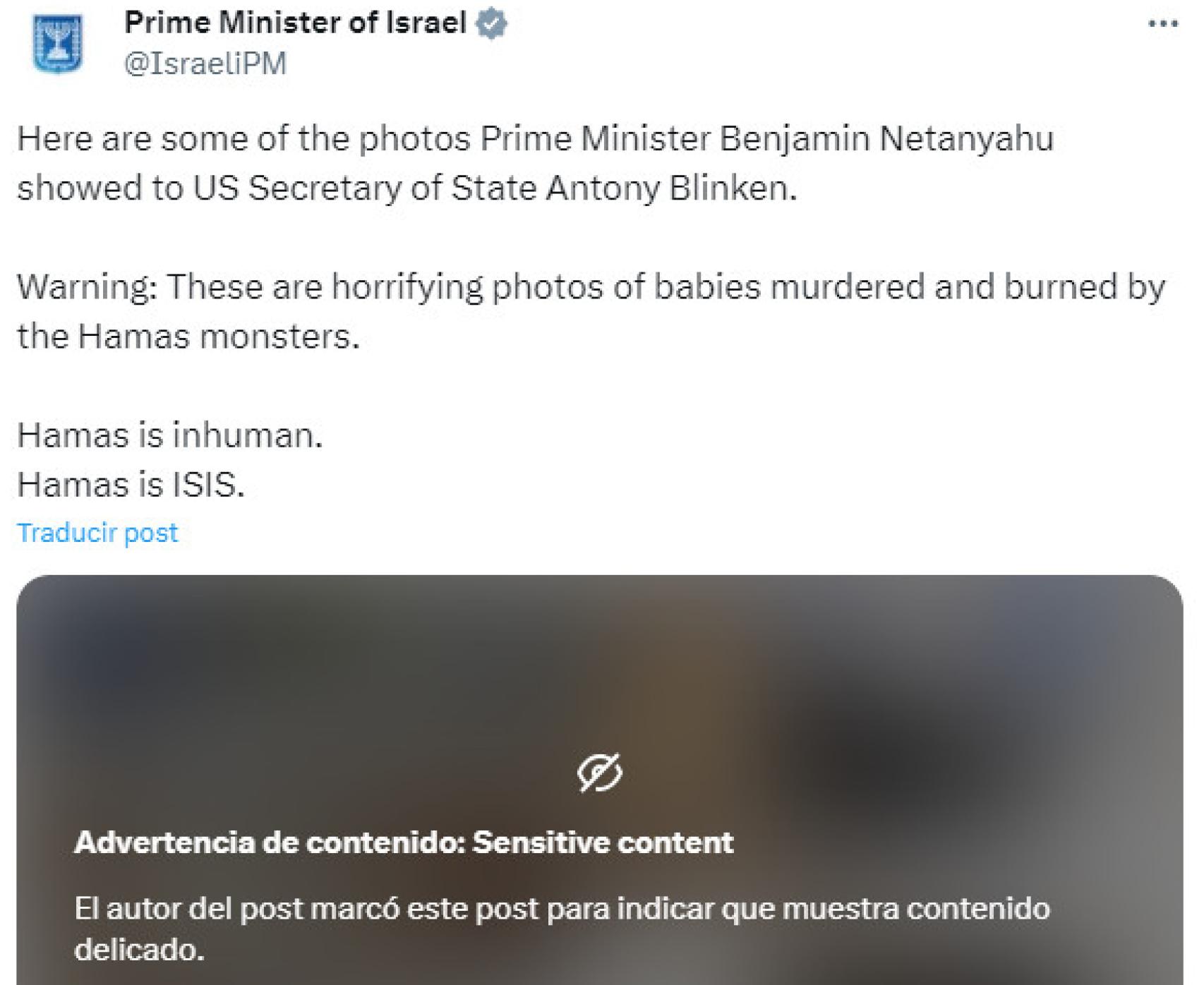Tuit de la oficina del primer ministro de Israel.