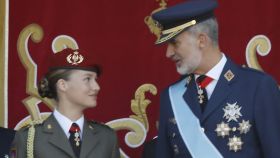 Felipe VI y la princesa de Asturias en el palco real el Día de la Hispanidad.