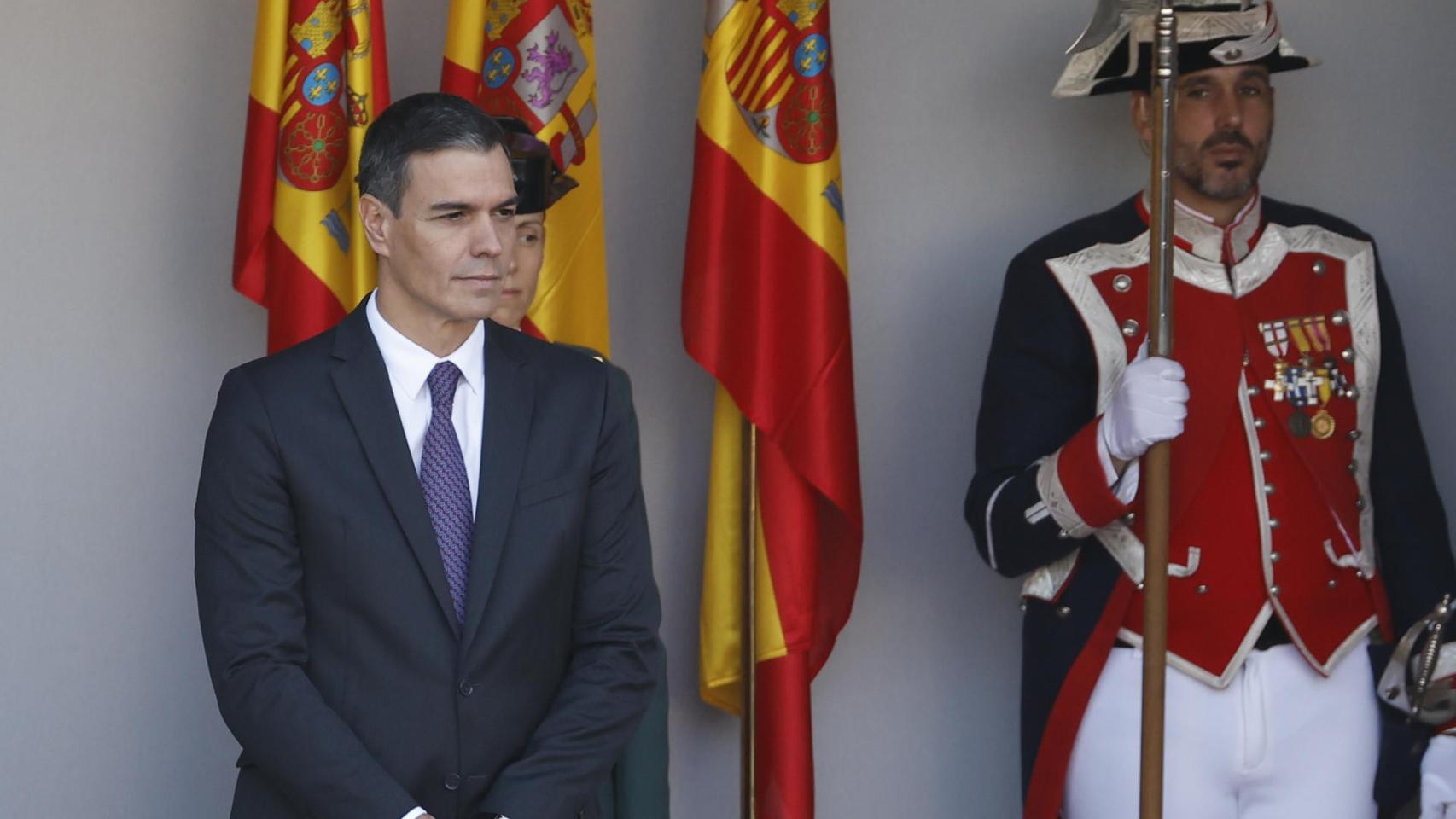 El presidente del Gobierno, Pedro Sánchez, este jueves en el desfile del Día de la Fiesta Nacional en Madrid