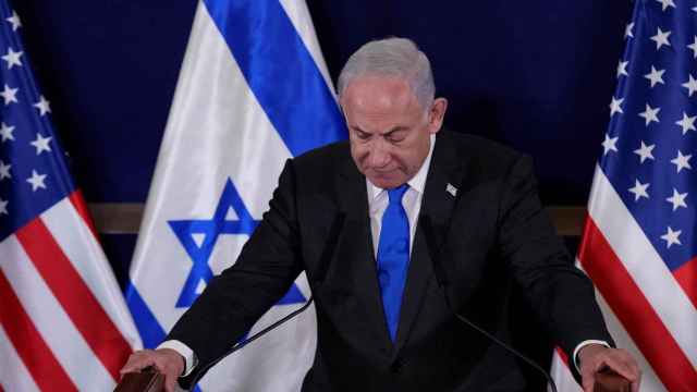 El primer ministro de Israel, Benjamin Netanyahu, en su conferencia de prensa con Blinken