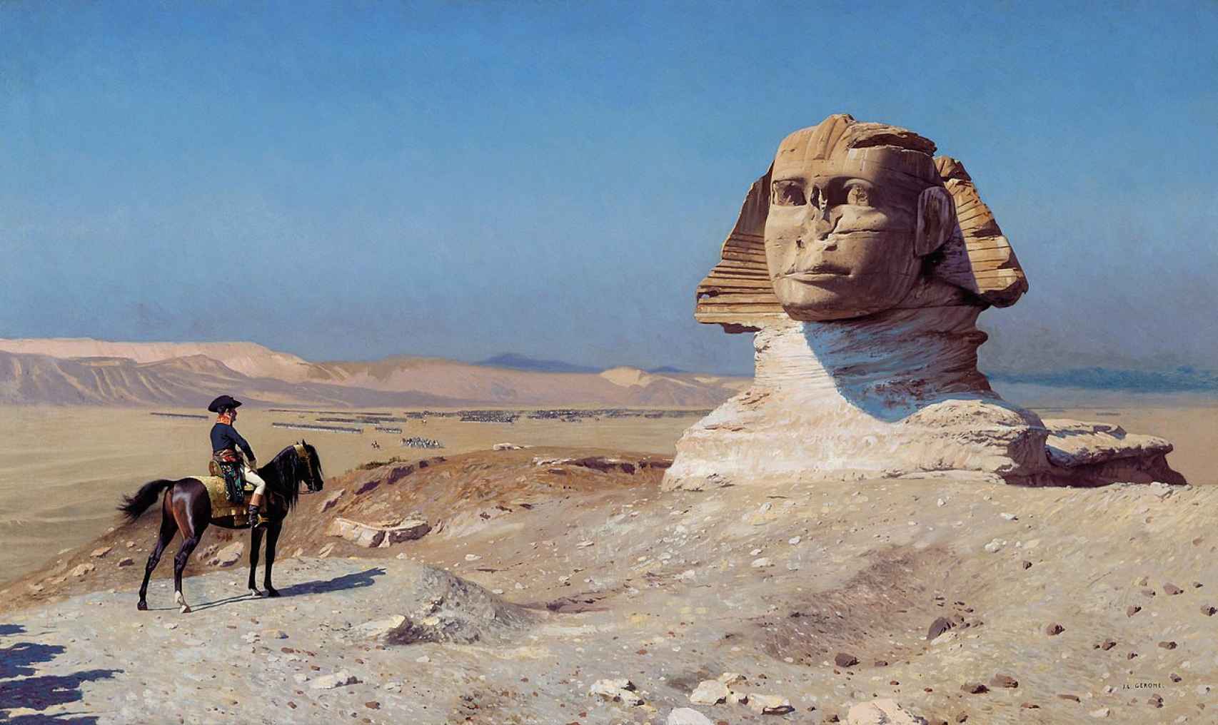 Napoleón Bonaparte, ante la esfinge de Egipto en un célebre cuadro de Jean-Léon Gérôme.