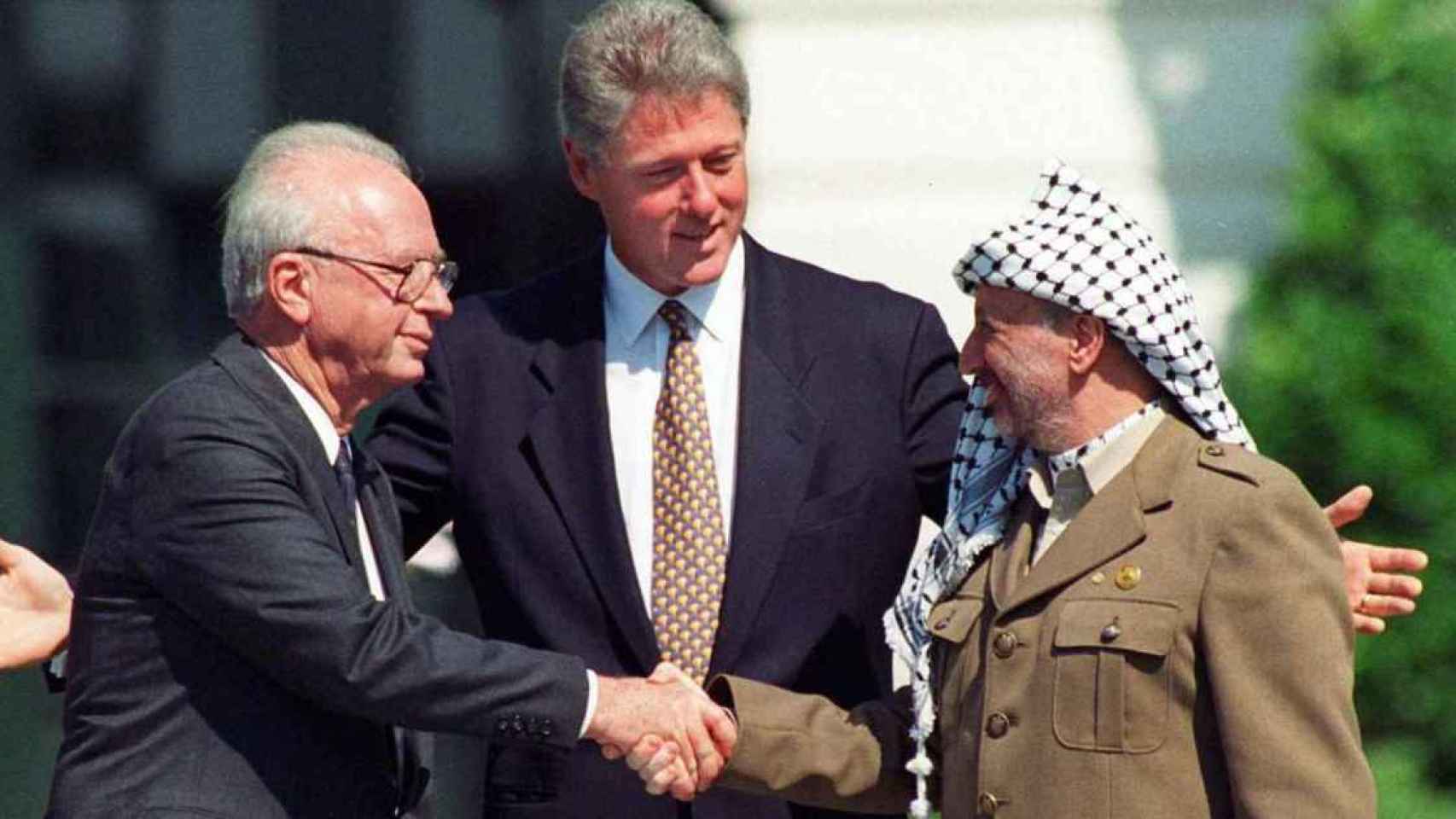 Yasser Arafat e Isaac Rabin en 1993.