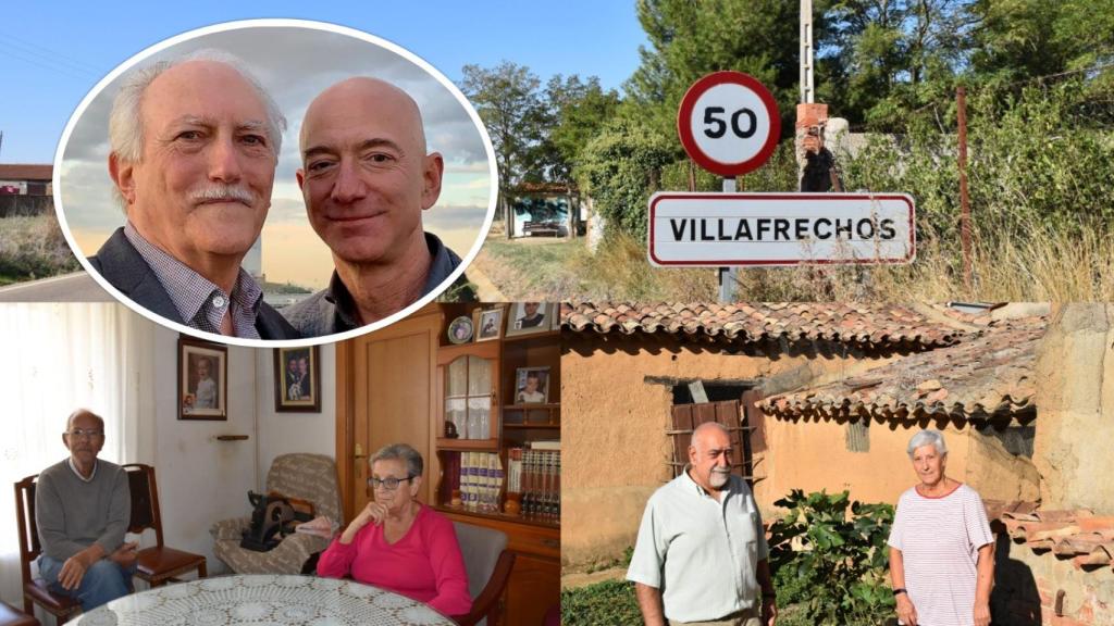 Vecinos de Villafrechós con Miguel Ángel Bezos y su hijo Jeff en la imagen a la izquierda