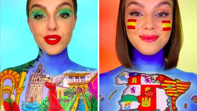 Andalucía y España en los maquillajes de la joven, capturados del vídeo viral.