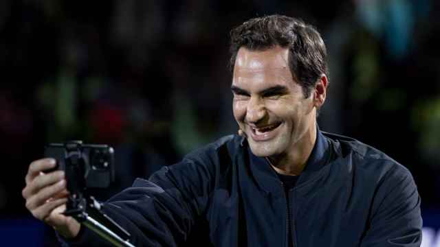 Roger Federer, durante el homenaje recibido en el Masters 1000 de Shanghái.