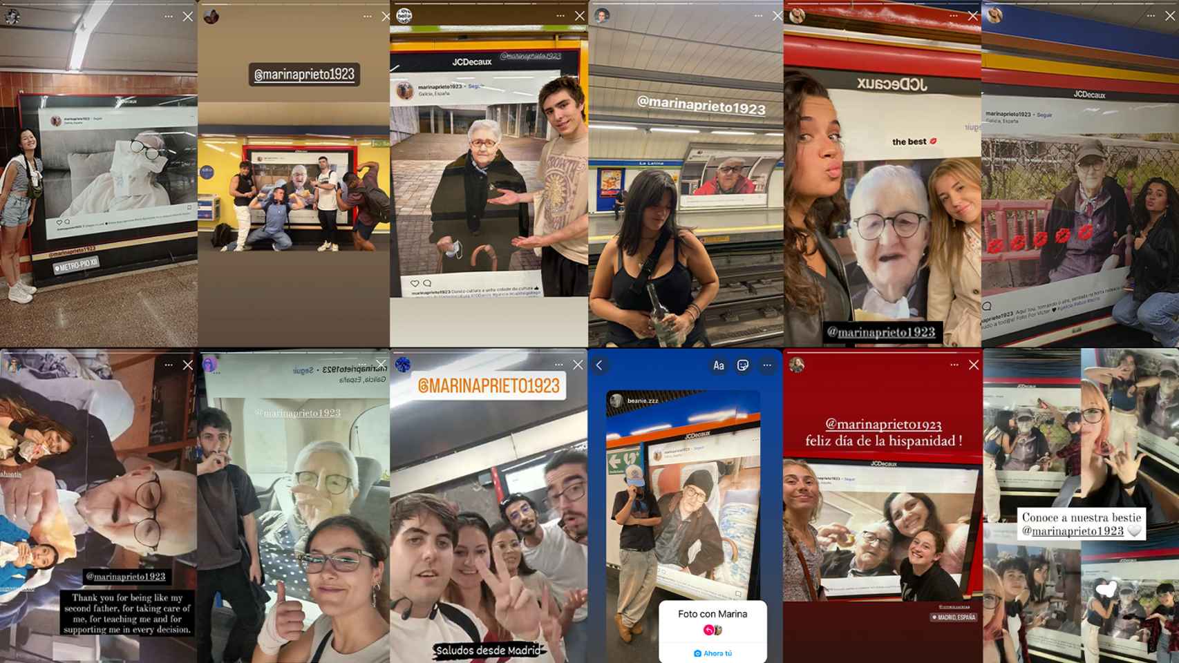 Mosaico de historias de Instagram de usuarios de Metro con Marina.