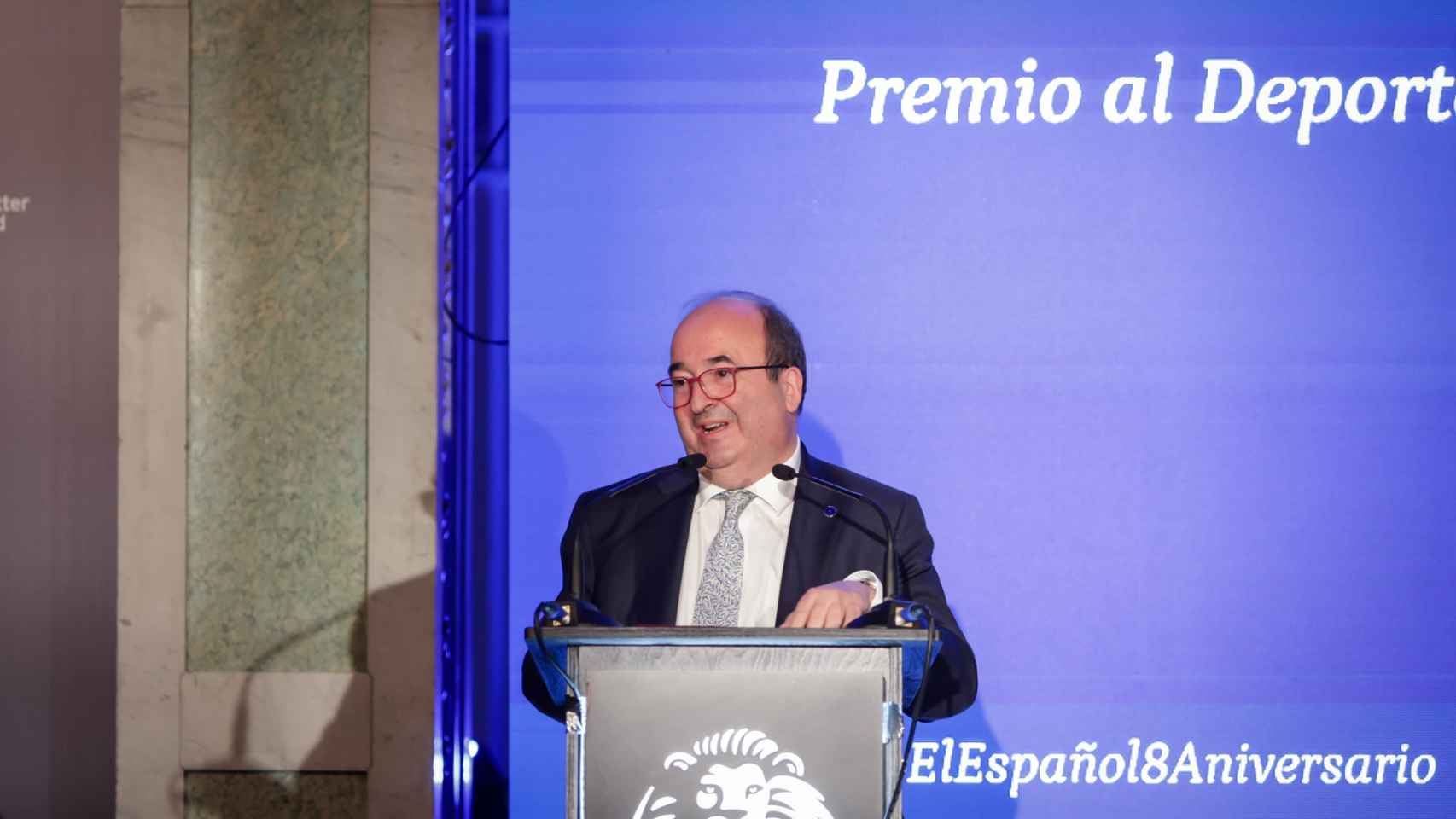 Miquel Iceta, ministro de Cultura y Deporte del Gobierno de España, en la entrega del premio León de El Español 2023 a Olga Carmona