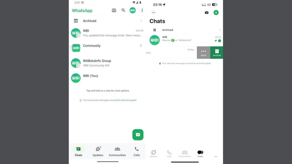 El nuevo diseño de WhatsApp en Android (izq) y en iOS (der)