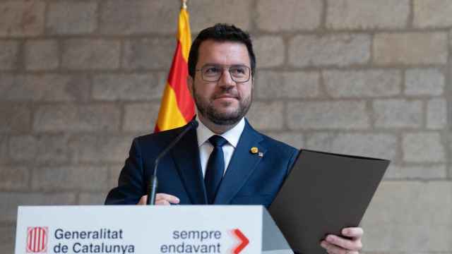 Pere Aragonès, este lunes en el Palau de la Generalitat, tras la reunión del Govern que valoró el informe sobre el referéndum de autodeterminación.