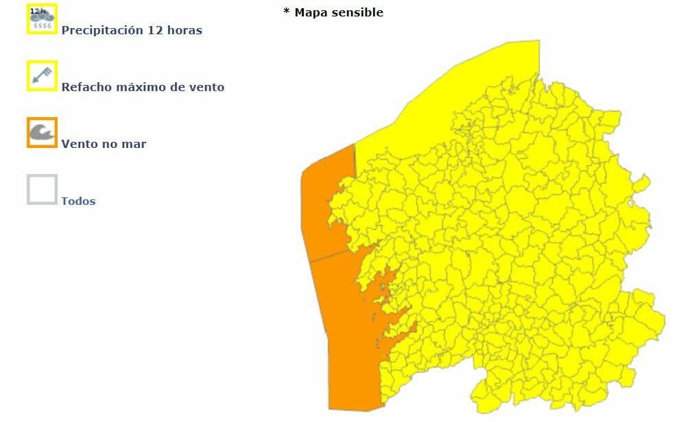 La Xunta de Galicia activa la alerta naranja y la amarilla en la costa gallega el martes 17 de octubre
