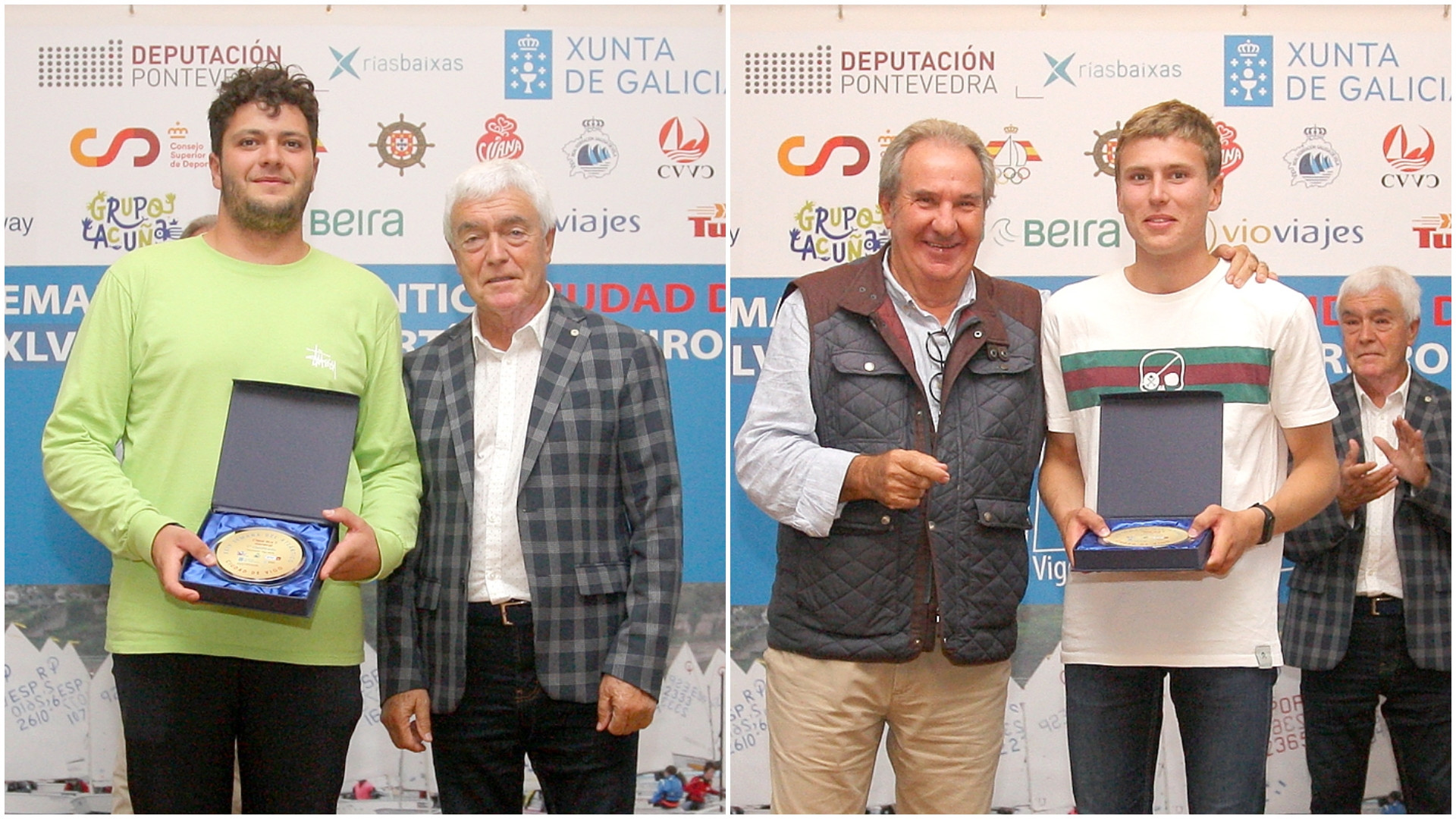Nicolás Domínguez y Miguel Rey, vencedores en ILCA 7 y en ILCA 6, respectivamente. Foto: Real Club Náutico de Vigo