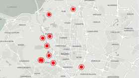 Los 10 radares de la ciudad de Madrid situados en el mapa de la capital.