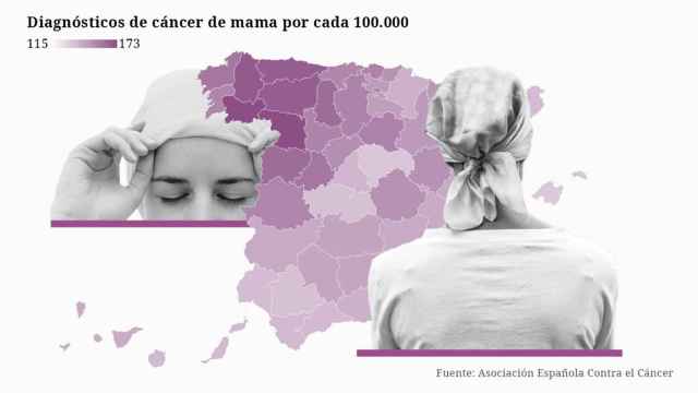 Diagnósticos de cáncer de mama en España por cada 100.000 habitantes.