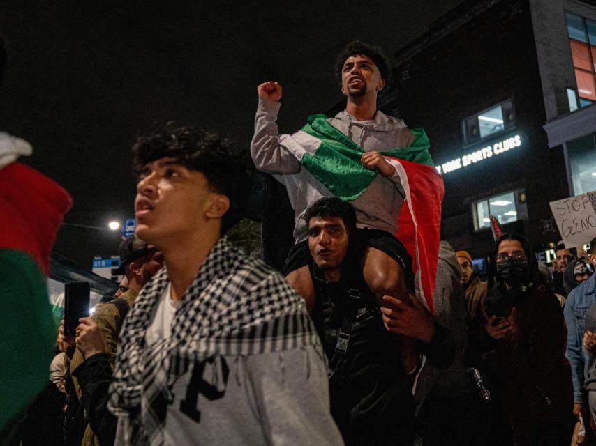 Manifestación a favor del grupo terrorista Hamás en Nueva York.