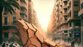 Una imagen creada con la IA de Bing sobre la destrucción hipotética de la ciudad de Elche.
